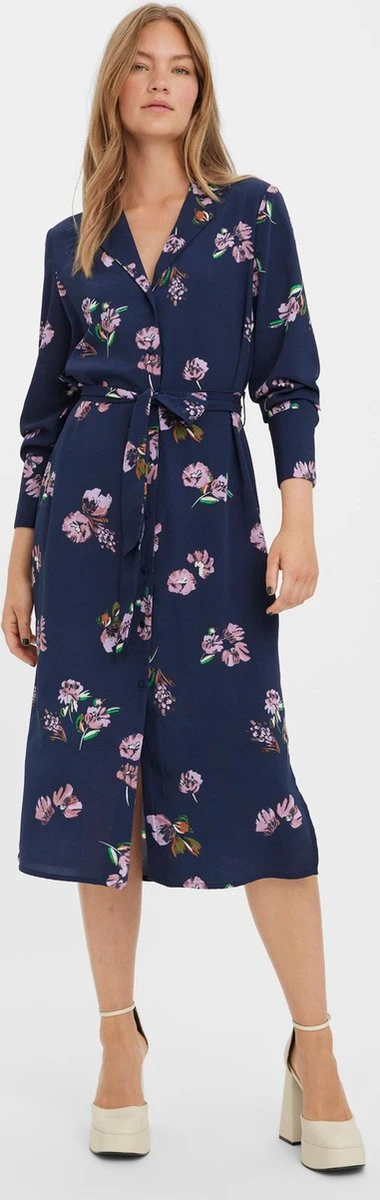 Vero Moda Jurk Vmlydia Ls Calf Shirt Dress Wvn 10278874 Navy Blazer Dames Maat - L 2 Vero Moda Jurk Vmlydia Ls Calf Shirt Dress Wvn 10278874 Navy Blazer Dames Maat - L - Afbeelding 2