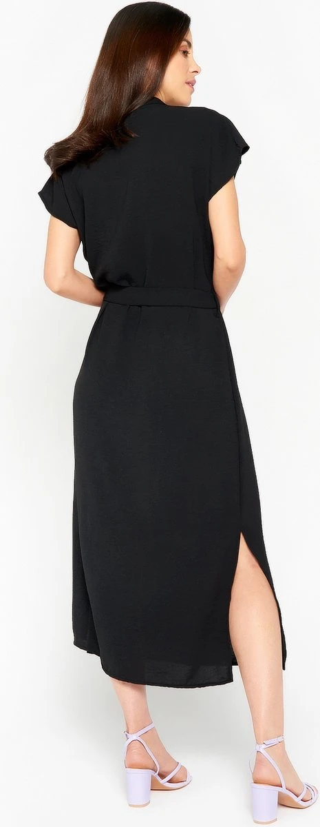 LOLALIZA Midi-jurk Met V-hals - Zwart - Maat 46 2 LOLALIZA Midi-jurk Met V-hals - Zwart - Maat 46 - Afbeelding 2