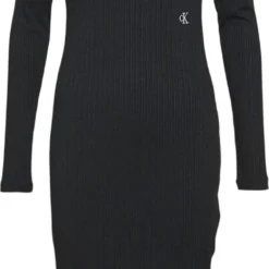 Calvin Klein Shiny Rib High Neck Dress Jurken Dames - Rok - Jurk - Zwart - Maat S