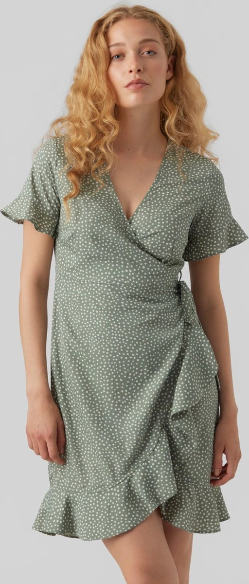 VERO MODA VMHENNA 2/4 WRAP FRILL DRESS WVN Dames Jurk - Maat M 2 VERO MODA VMHENNA 2/4 WRAP FRILL DRESS WVN Dames Jurk - Maat M - Afbeelding 2