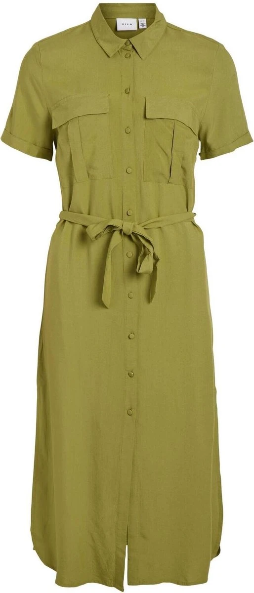 Vila Jurk Vielaine S/s Mid Calf Shirt Dress/s 14085024 Calliste Green Dames Maat - 42 1 Vila Jurk Vielaine S/s Mid Calf Shirt Dress/s 14085024 Calliste Green Dames Maat - 42