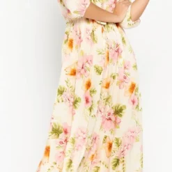 LOLALIZA Maxi-jurk Met Bloemenprint - Beige - Maat 48