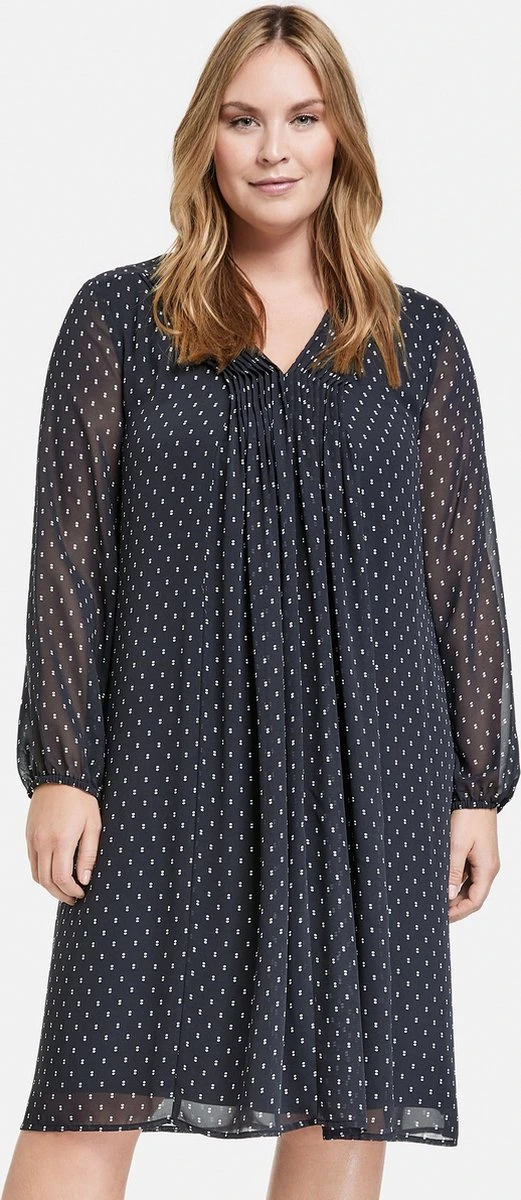 SAMOON Dames Chiffon Jurk Navy Gemustert-54