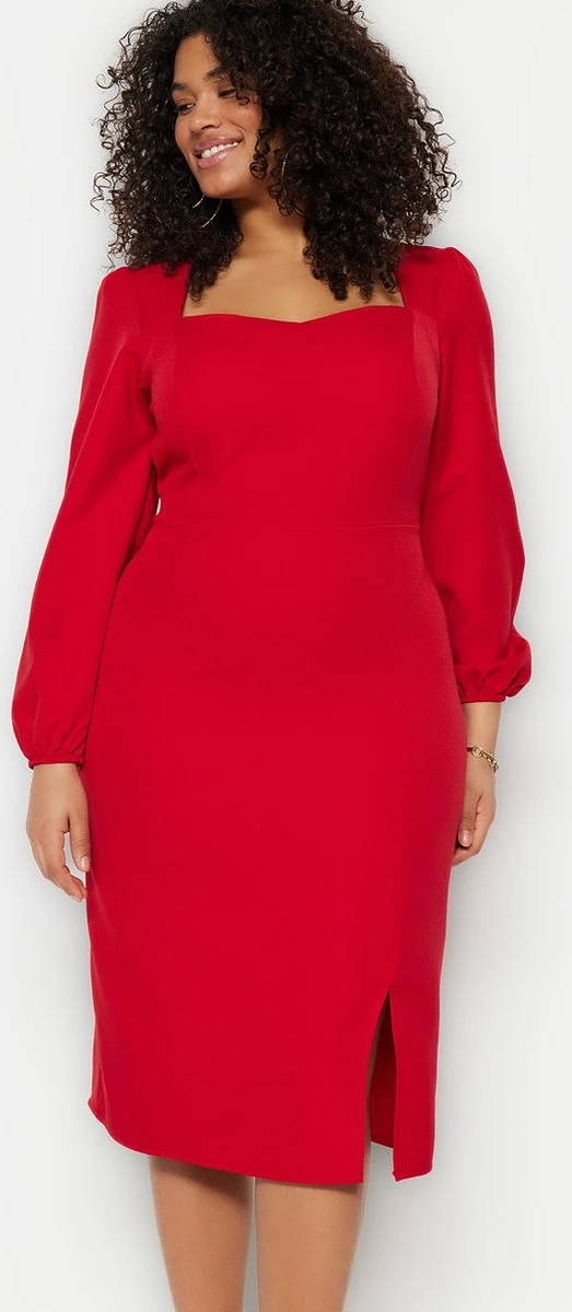 Trendyol Vrouwen Ballon Mouw Vierkante Kraag Verschuiving Grote Maten Jurk 5 Trendyol Vrouwen Ballon Mouw Vierkante Kraag Verschuiving Grote Maten Jurk - Afbeelding 5