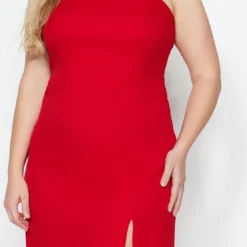Trendyol Vrouwen Standaard Mouw Vierkante Kraag Bodycon Plus Size Jurk -Trendy Meid Verkoop 556x1200