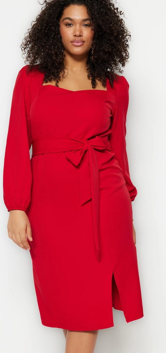 Trendyol Vrouwen Ballon Mouw Vierkante Kraag Verschuiving Grote Maten Jurk 3 Trendyol Vrouwen Ballon Mouw Vierkante Kraag Verschuiving Grote Maten Jurk - Afbeelding 3