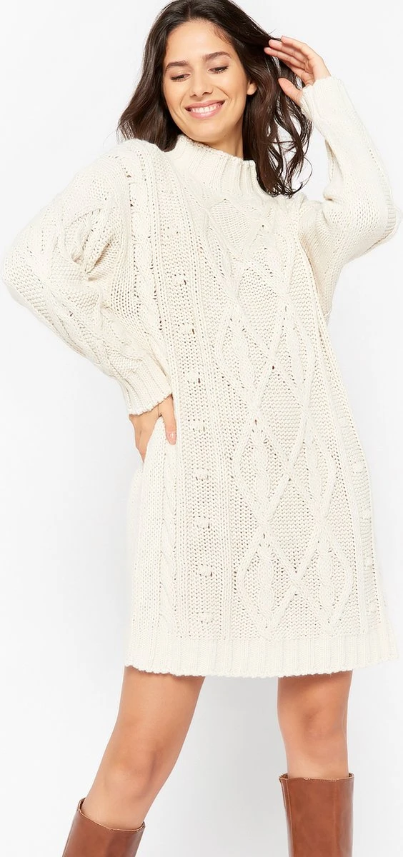 LOLALIZA Gebreide Trui-jurk - Ecru - Maat S 1 LOLALIZA Gebreide Trui-jurk - Ecru - Maat S
