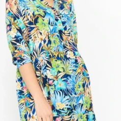 LOLALIZA Babydoll Jurk Met Bloemenprint - Marine Blauw - Maat 42