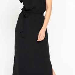 LOLALIZA Midi-jurk Met V-hals - Zwart - Maat 44