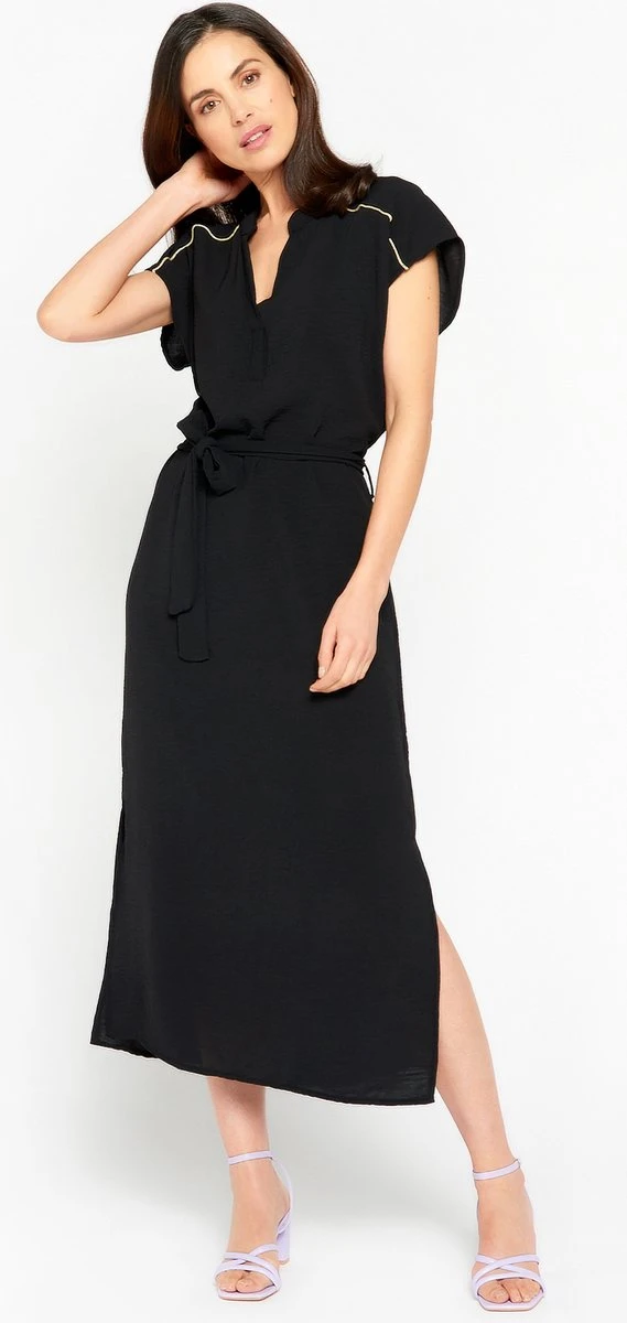 LOLALIZA Midi-jurk Met V-hals - Zwart - Maat 46 1 LOLALIZA Midi-jurk Met V-hals - Zwart - Maat 46