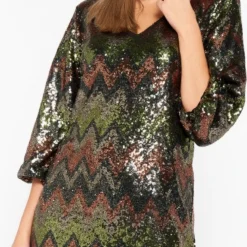 LOLALIZA Jurk Met Pailletten En Zigzagprint - Camel - Maat S -Trendy Meid Verkoop 598x1200 4