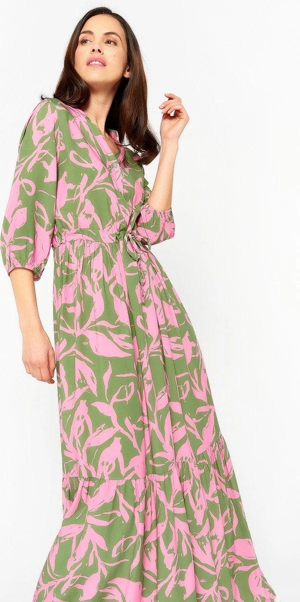 LOLALIZA Maxi-jurk Met Bloemenprint - Khaki - Maat 48 1 LOLALIZA Maxi-jurk Met Bloemenprint - Khaki - Maat 48