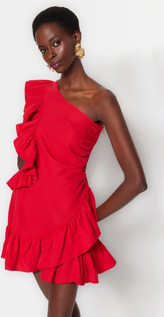 Trendyol Vrouwen Standaard Mouw Asymmetrische Kraag Schaatser Jurk 7 Trendyol Vrouwen Standaard Mouw Asymmetrische Kraag Schaatser Jurk - Afbeelding 7