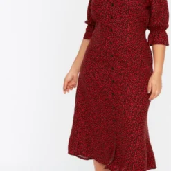 Trendyol Vrouwen Gepofte/ruche Mouw V-hals Overhemdjurk Plus Size Jurk