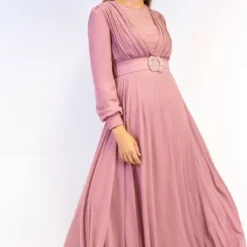 Shoppen Voor Iedereen - Avondjurk Met Riem- Paars- Maat 42- Feestjurk - Lichtpaars - Dames Jurk - Met Glitter Riem