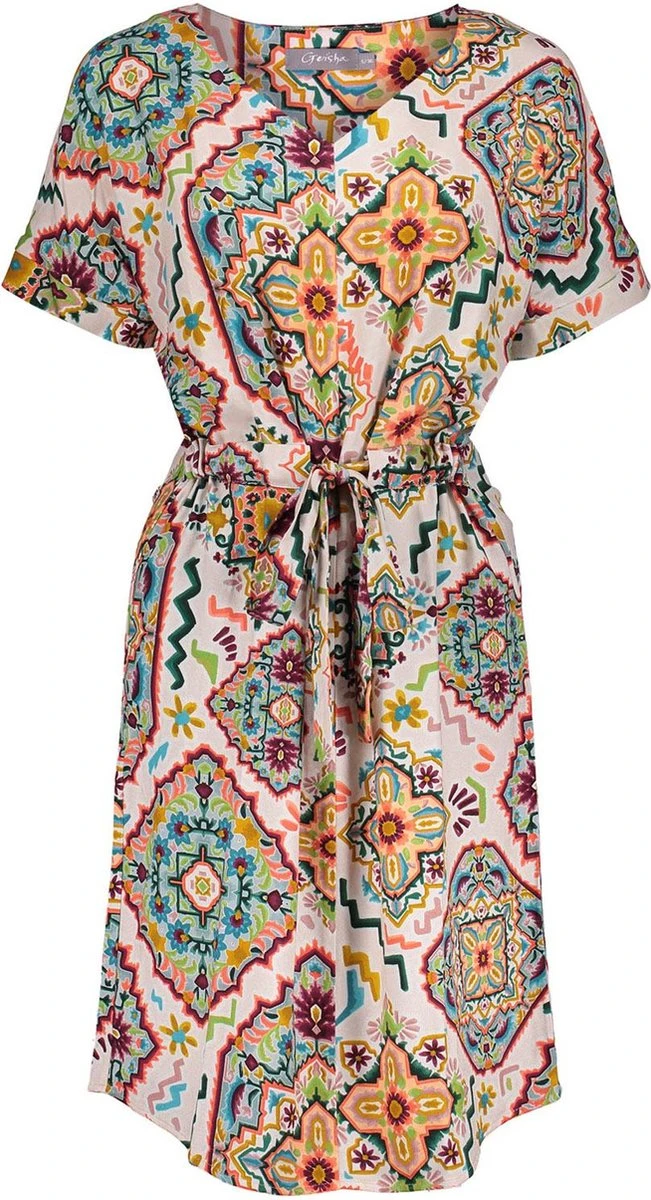 Geisha Jurk Midi Dress Grafische Ethnic Print 37149 20 Off-white/coral/kerry Combi Dames Maat - XS 1 Geisha Jurk Midi Dress Grafische Ethnic Print 37149 20 Off-white/coral/kerry Combi Dames Maat - XS