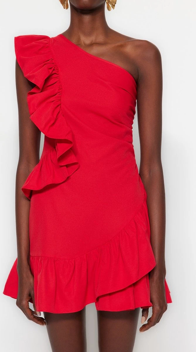 Trendyol Vrouwen Standaard Mouw Asymmetrische Kraag Schaatser Jurk 8 Trendyol Vrouwen Standaard Mouw Asymmetrische Kraag Schaatser Jurk - Afbeelding 8