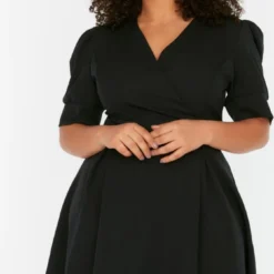 Trendyol Vrouwen Ballon Mouw Cache-coeur Basis Grote Maten Jurk -Trendy Meid Verkoop 676x1200 10