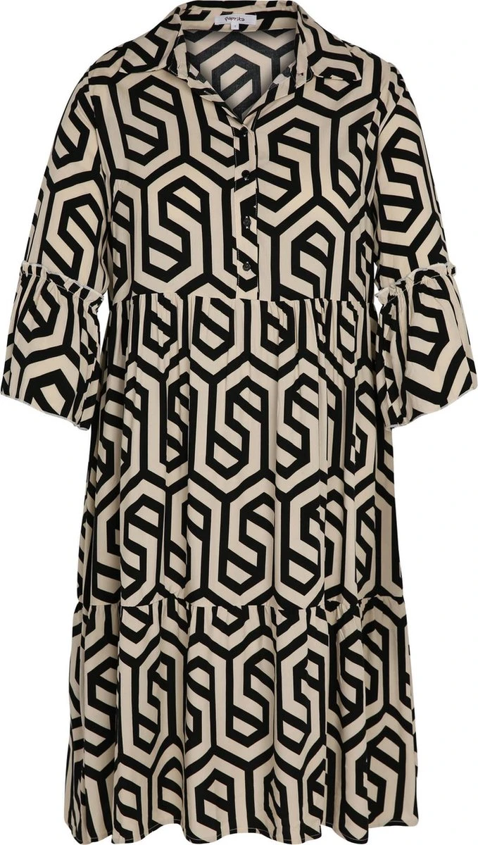 Paprika Halflange Jurk In Viscose Met Geometrisch Motief En Knopen 5 Paprika Halflange Jurk In Viscose Met Geometrisch Motief En Knopen - Afbeelding 5