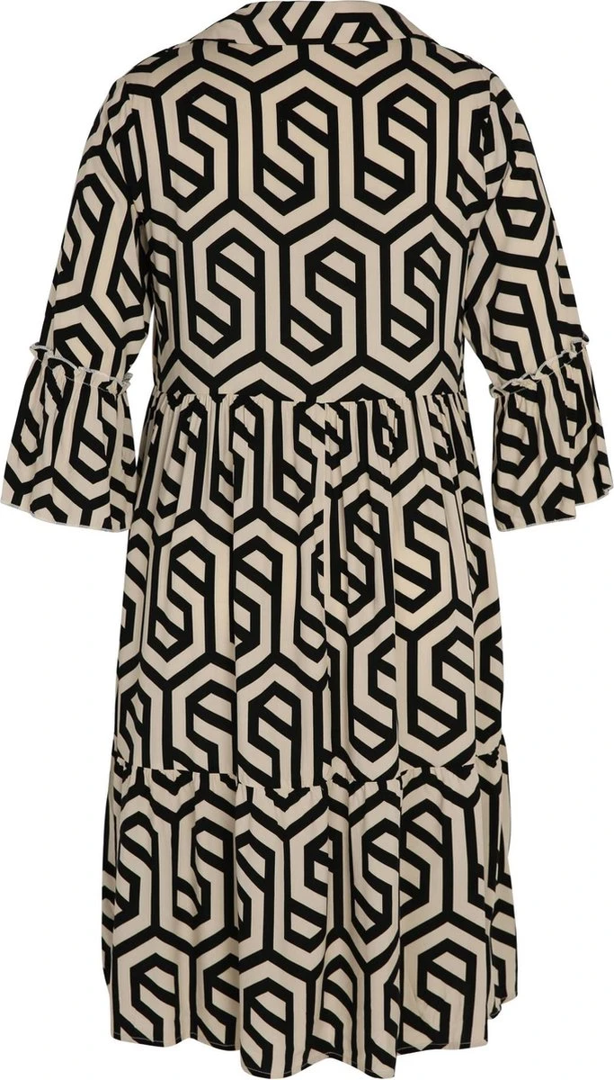 Paprika Halflange Jurk In Viscose Met Geometrisch Motief En Knopen 4 Paprika Halflange Jurk In Viscose Met Geometrisch Motief En Knopen - Afbeelding 4