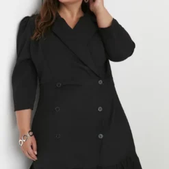 Trendyol Vrouwen Standaard Mouw Reverskraag Basis Grote Maten Jurk