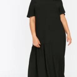 Trendyol Vrouwen Standaard Mouw Ronde Hals Ruche Zoom Grote Maten Jurk -Trendy Meid Verkoop 702x1200 3