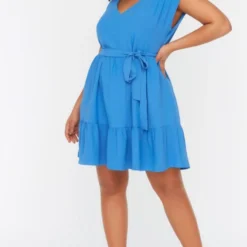 Trendyol Vrouwen Dik Geschorst V-hals A-lijn Plus Size Jurk -Trendy Meid Verkoop 728x1200 2