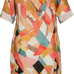 Paprika Korte, Linnen Jurk Met Grafisch Motief -Trendy Meid Verkoop 730x1200 4