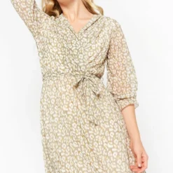 LOLALIZA Maxi-jurk Met Luipaardprint - Licht Groen - Maat 42