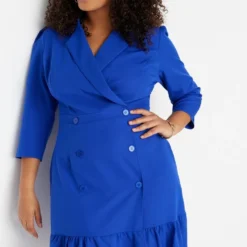 Trendyol Vrouwen Standaard Mouw Reverskraag Basis Grote Maten Jurk