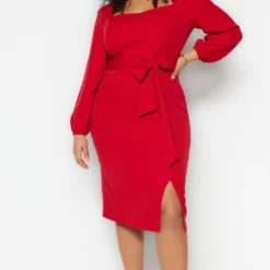 Trendyol Vrouwen Ballon Mouw Vierkante Kraag Verschuiving Grote Maten Jurk