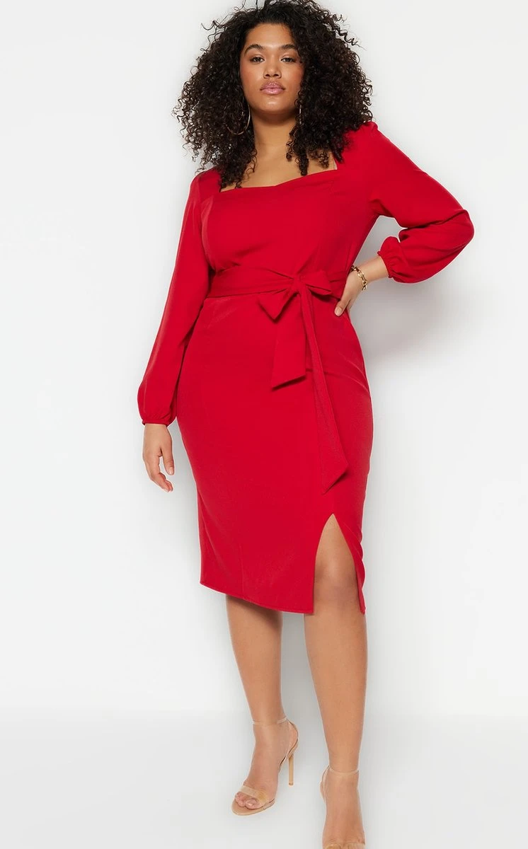 Trendyol Vrouwen Ballon Mouw Vierkante Kraag Verschuiving Grote Maten Jurk 1 Trendyol Vrouwen Ballon Mouw Vierkante Kraag Verschuiving Grote Maten Jurk