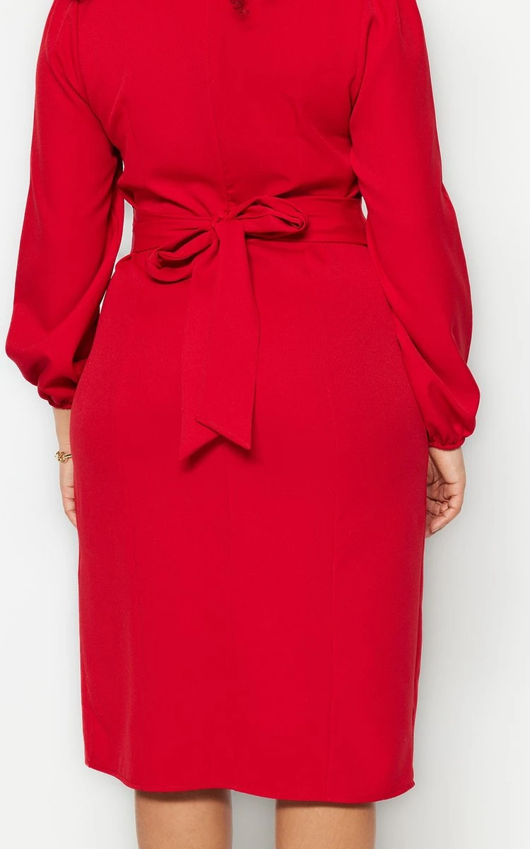 Trendyol Vrouwen Ballon Mouw Vierkante Kraag Verschuiving Grote Maten Jurk 4 Trendyol Vrouwen Ballon Mouw Vierkante Kraag Verschuiving Grote Maten Jurk - Afbeelding 4