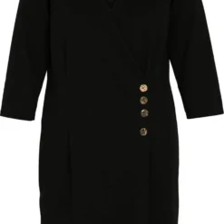 Promiss Halflange, Effen Jurk Met Valse Wikkelkraag En Decoratieve Knopen -Trendy Meid Verkoop 752x1200 2