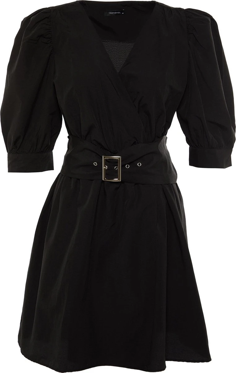 Trendyol Vrouwen Gepofte/ruche Mouw V-hals Omslag Plus Size Jurk 8 Trendyol Vrouwen Gepofte/ruche Mouw V-hals Omslag Plus Size Jurk - Afbeelding 8