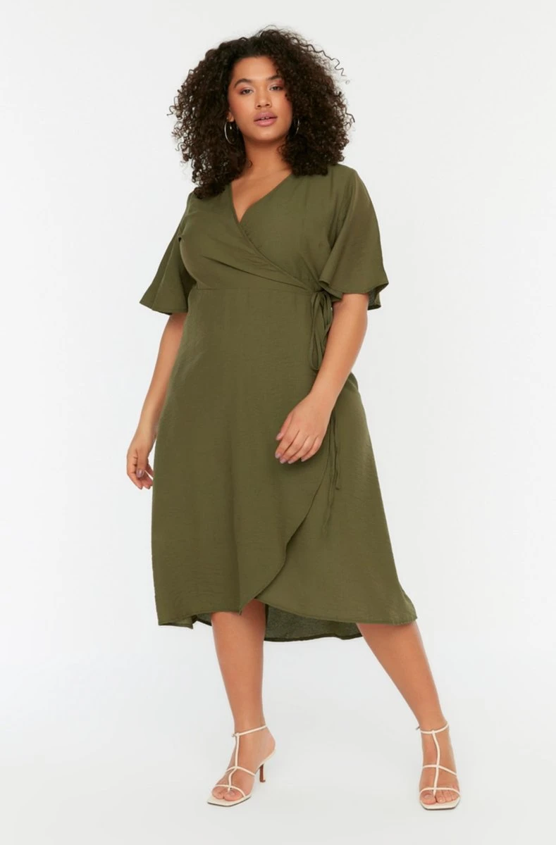 Trendyol Vrouwen Standaard Mouw V-hals Omslag Grote Maten Jurk 7 Trendyol Vrouwen Standaard Mouw V-hals Omslag Grote Maten Jurk - Afbeelding 7