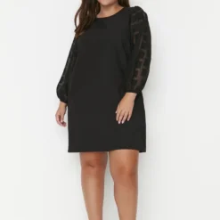 Trendyol Vrouwen Ballon Mouw Ronde Hals A-lijn Plus Size Jurk