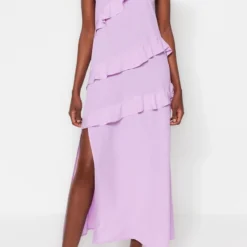 Trendyol Vrouwen Standaard Mouw Ronde Hals Ruche Zoom Jurk -Trendy Meid Verkoop 797x1200