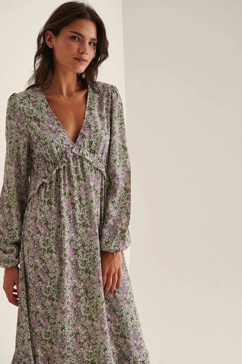 Na-kd Maxi-jurk Met Ballonmouwen En Ruches- Maat EU 40 1 Na-kd Maxi-jurk Met Ballonmouwen En Ruches- Maat EU 40