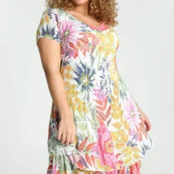 Paprika Korte, Katoenen Jurk Met Bloemenmotief