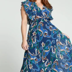 Cassis Lange Plisséjurk Met Gebloemde Kasjmierprint