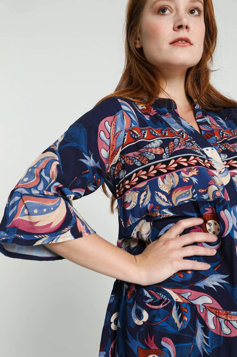 Cassis Korte Jurk In Viscose Met Etnisch Motief 3 Cassis Korte Jurk In Viscose Met Etnisch Motief - Afbeelding 3