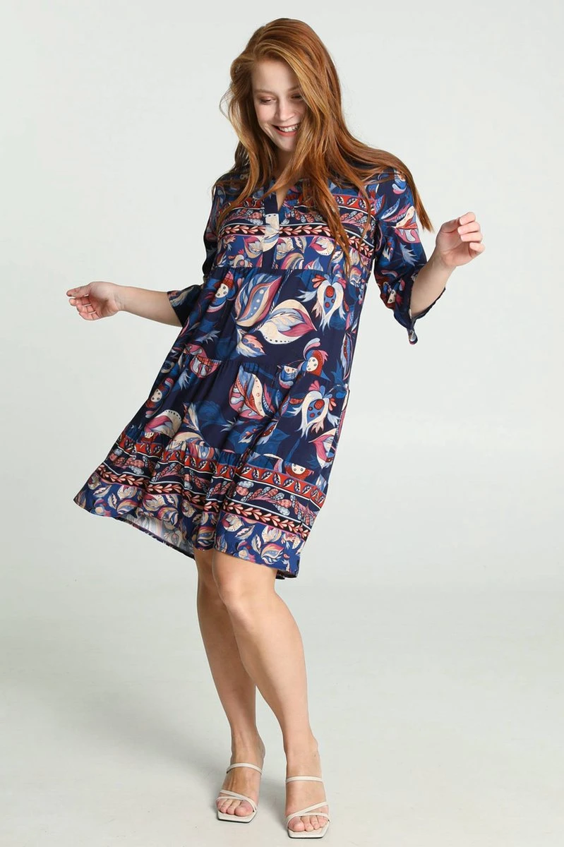 Cassis Korte Jurk In Viscose Met Etnisch Motief 5 Cassis Korte Jurk In Viscose Met Etnisch Motief - Afbeelding 5