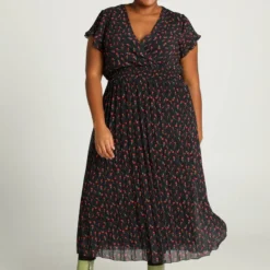 Paprika Lange Plisséjurk Met Tulpenmotief