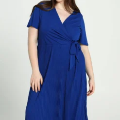 Promiss Lange, Effen Plisséjurk Met Valse Wikkelkraag