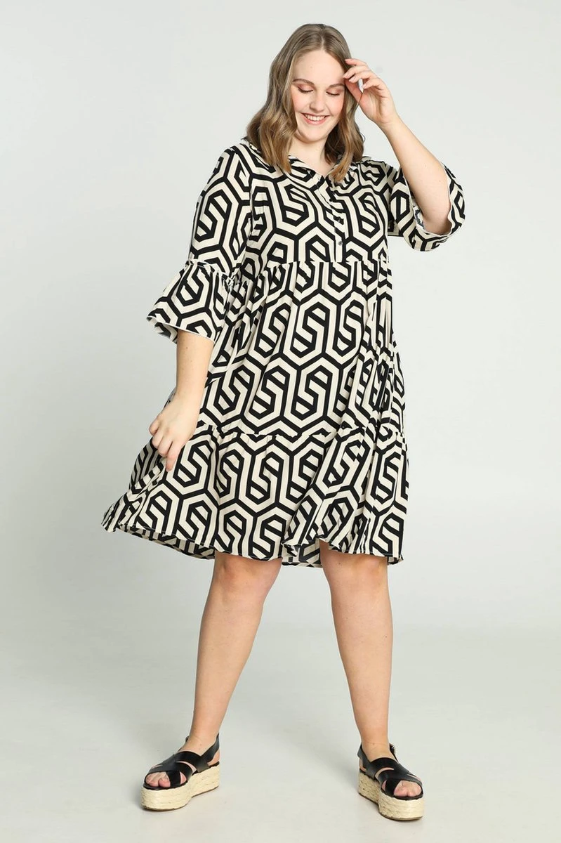 Paprika Halflange Jurk In Viscose Met Geometrisch Motief En Knopen 6 Paprika Halflange Jurk In Viscose Met Geometrisch Motief En Knopen - Afbeelding 6