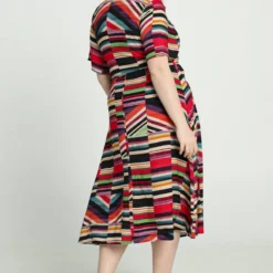 Promiss Halflange, Gestreepte Jurk In Viscose Met Valse Wikkelkraag -Trendy Meid Verkoop 799x1200 218