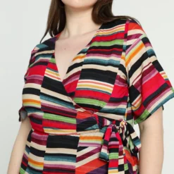 Promiss Halflange, Gestreepte Jurk In Viscose Met Valse Wikkelkraag -Trendy Meid Verkoop 799x1200 219