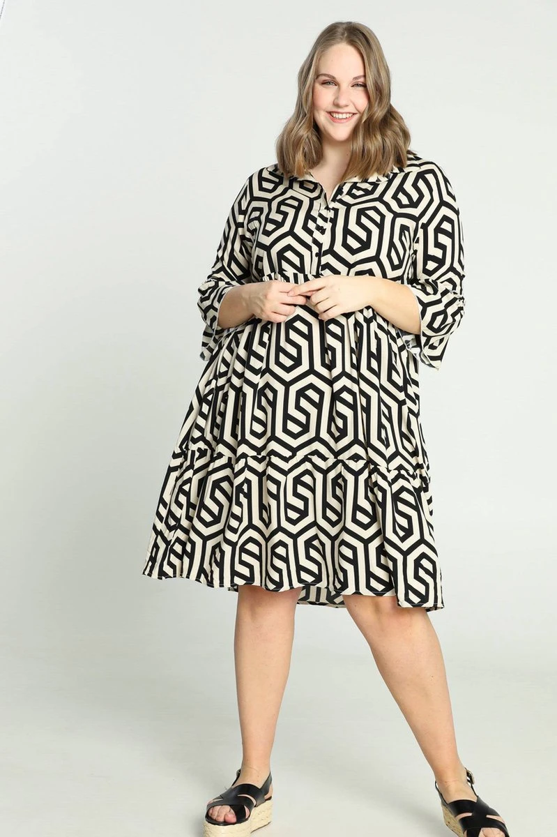 Paprika Halflange Jurk In Viscose Met Geometrisch Motief En Knopen 9 Paprika Halflange Jurk In Viscose Met Geometrisch Motief En Knopen - Afbeelding 9