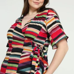 Promiss Halflange, Gestreepte Jurk In Viscose Met Valse Wikkelkraag -Trendy Meid Verkoop 799x1200 221